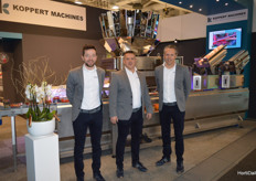 Koppert Machines showed their new machine to pack (top seal) snack vegetables.Patrick ten Have, Paul Koppert and Sebastien Linnenbank